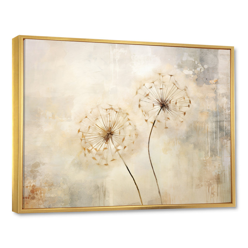 Pissenlit en sourdine - art mural pissenlit, H 30 po x l 40 po x P 1,5 po, Cadre flottant doré