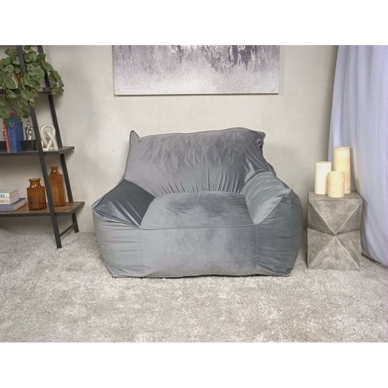 Fauteuil à billes en velours avec accoudoirs, Velours gris velours