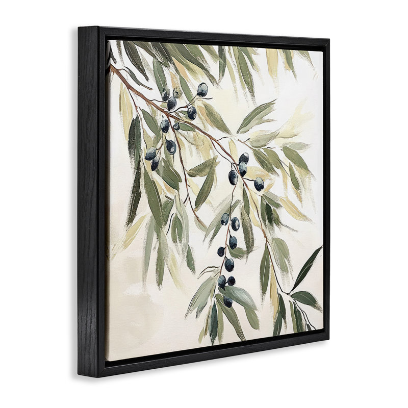 Pétales d'olive dans un cadre flottant pastel, design par Mona Grace, Cadre flottant noir de jais, H 18 po x l 18 po