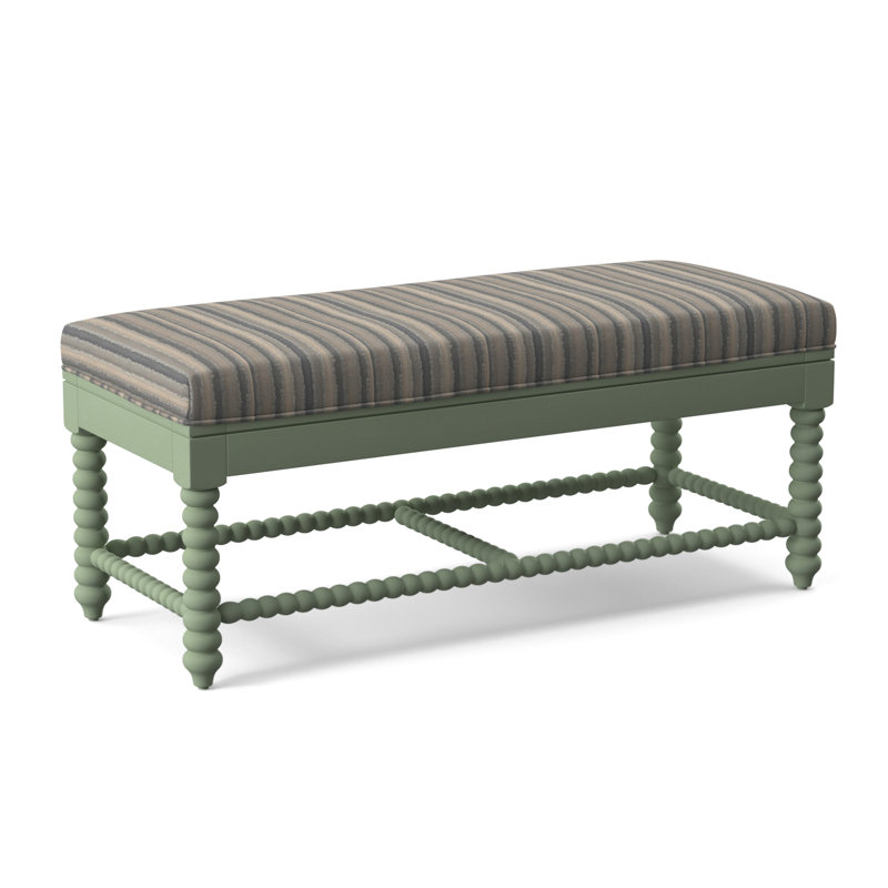 Lind Island Upholstered Bench, Knit Indigo Boucle; 0309-61, Celery Finish