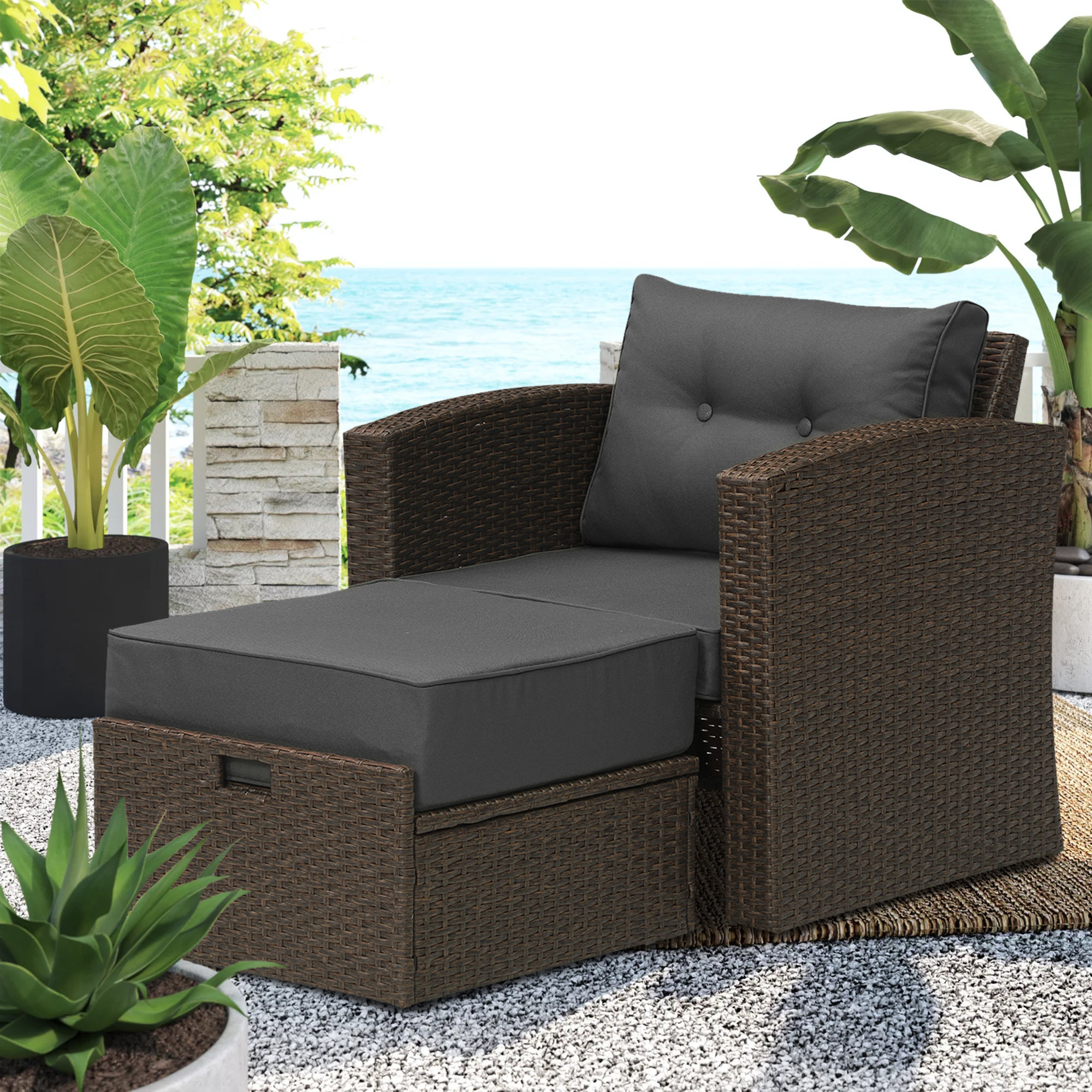 Patio chair deals with nesting ottoman