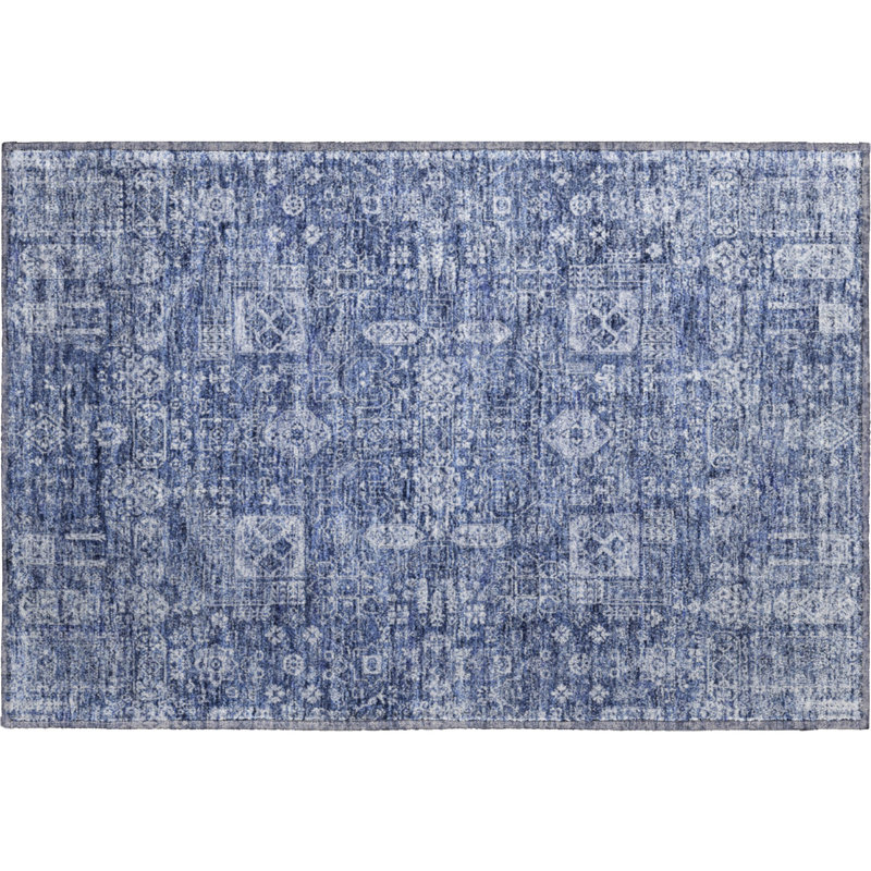Premium Machine Washable Cerrito Navy Rug, Rectangle 1'8" x 2'6"