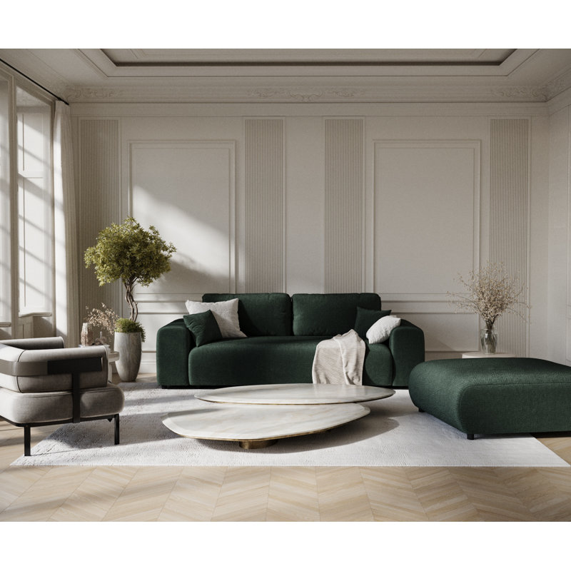 Three-seater square arm sofa, Green Chenille