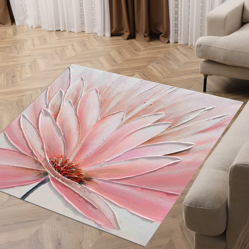 Exquisite Floral Design With Pile Soft Printed Rug for a Classy Interior Touch in Living Room or Bedroom, Square 2'11"
