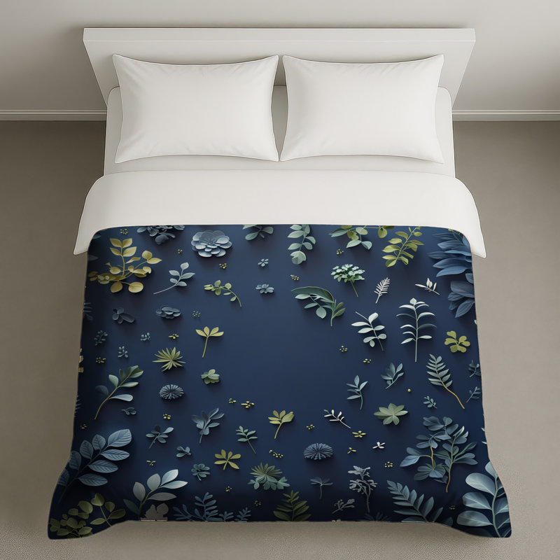 Housse de couette à motif de feuilles à motif floral scandinave, Très grand lit