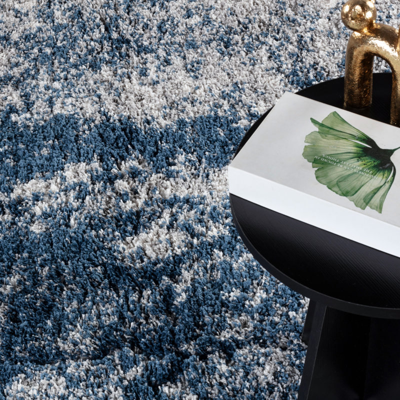 Hudgens Performance Abstract Shag Area Rug, Runner 3'2" x 12'2", Gray/Blue