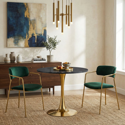 Table de salle à manger 31,5 "Mid-Century avec tulipe moderne avec plateau en faux marbre, plateau de table épaissi, base en piédestal en métal pour les petits espaces