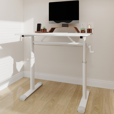 Bureau multi-usages en fer et en bois blanc avec hauteur réglable à la main, pour le bureau à domicile et les zones d'étude, espaces pour adultes de conception compacte, différentes hauteurs