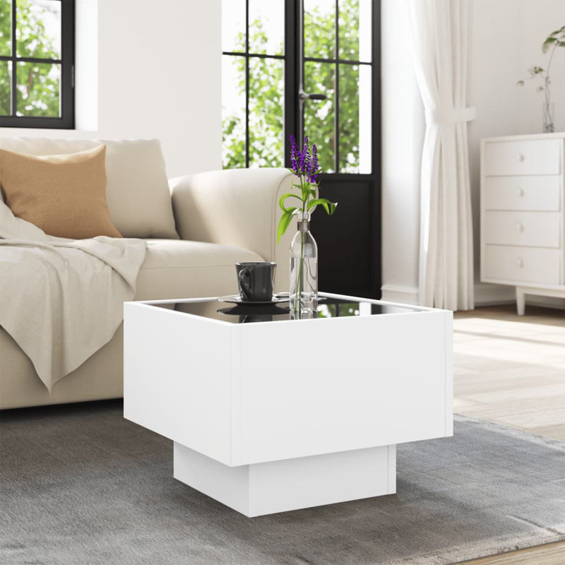 Damaiah Glass Top End Table, White