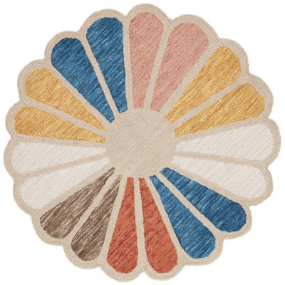 Novelty 351 Hand Tufted Wool/Cotton Floral Indoor Use Only Rug in Beige/Blue