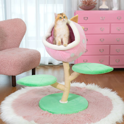 Arbre à chat 31,5 po avec piquets à griffer, grande tour pour chat avec plateformes, maison de chat chaude et mignonne pour l'intérieur