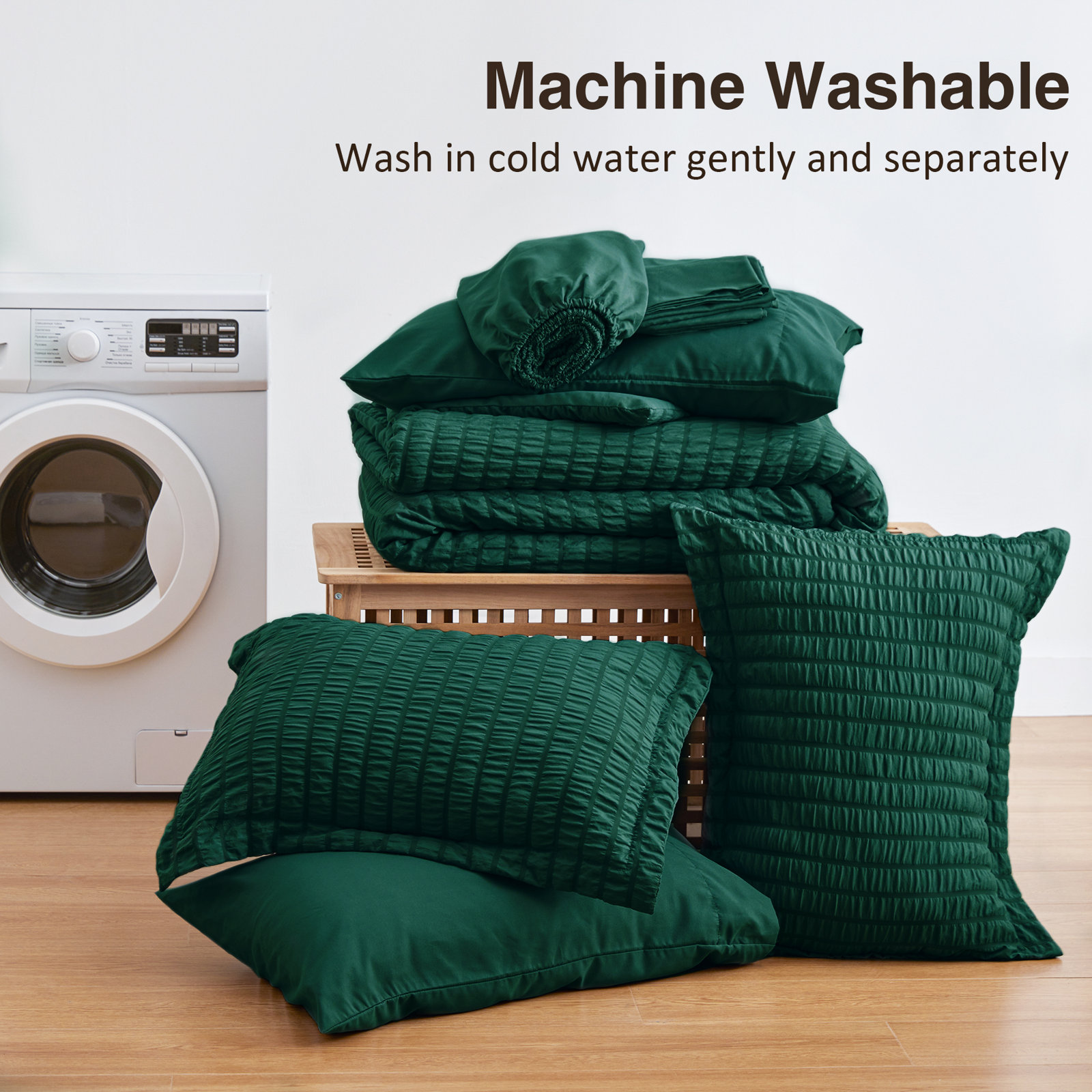 Bedding, Dark Green, Queen-7 Pieces