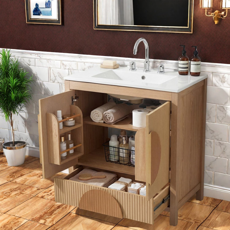 Dans le meuble-lavabo et le lavabo, rangement moderne en bois MDF pour petite maison