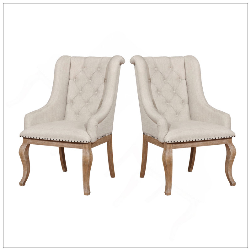 Ensemble de 2 fauteuils rembourrés en tissu crème, brun orge