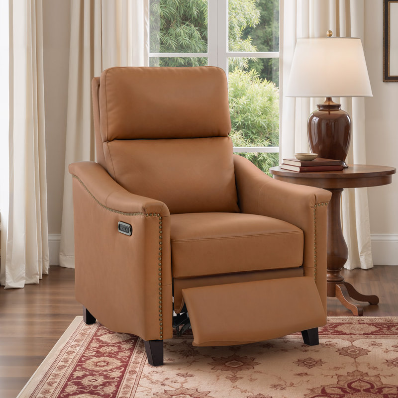 Fauteuil inclinable électrique pivotant en cuir véritable Porter, Light Camel Leather Match