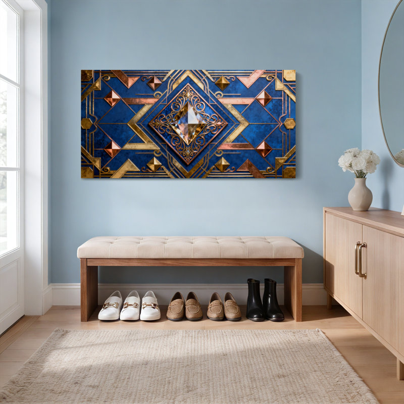 Motif géométrique à losanges de style art déco, reproduction d'art sur toile tendue sur toile, ensemble de 1