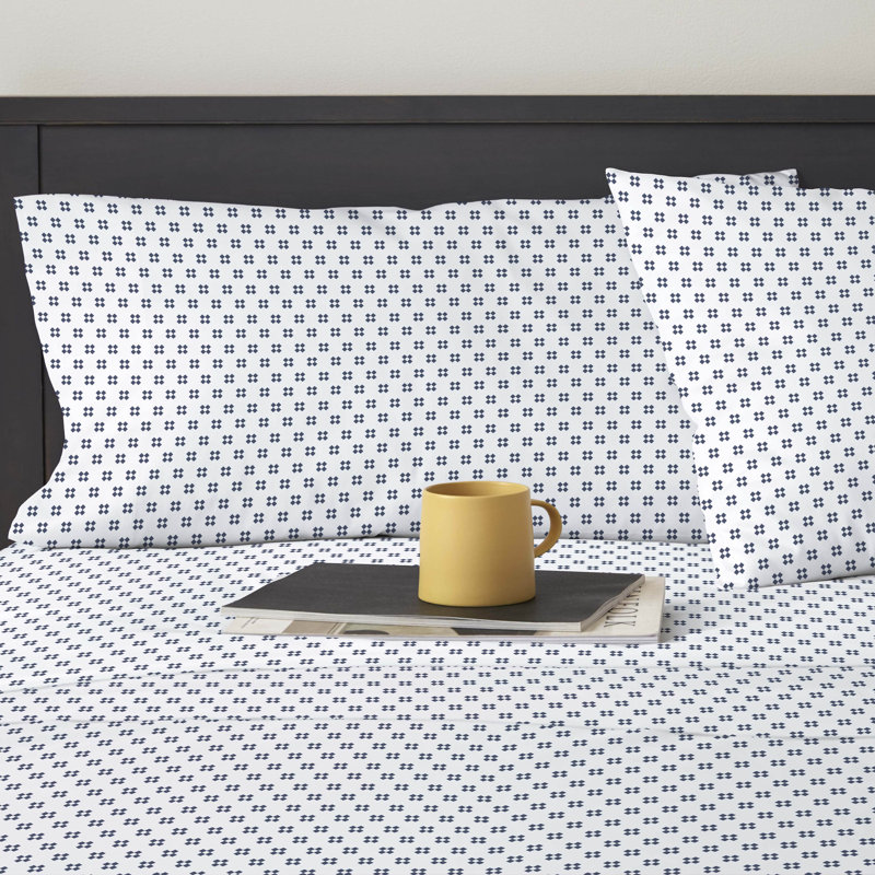 Clean Design Home Jack T300 Percale Navy Sheet Set, King Sheet Set + 2 King Pillowcases