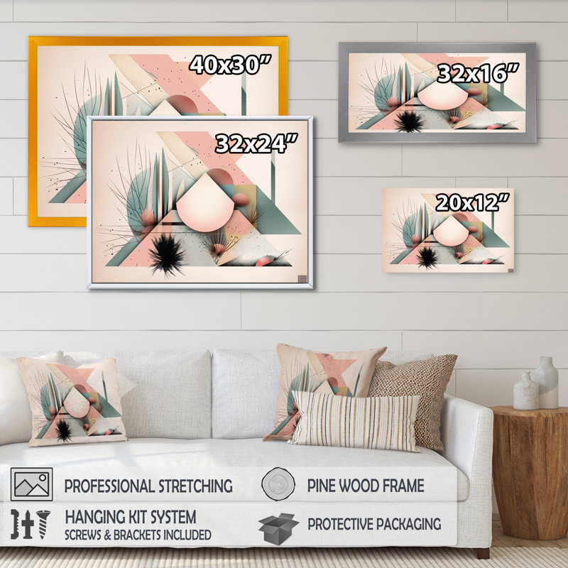 «Sharp Pastel Mountains», art mural moderne sur toile géométrique, H 16 po x l 32 po x P 1 po