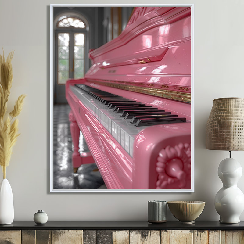 «Pink White 1950S Classic Piano - Music», reproduction d'art mural, Cadre flottant blanc, H 12 po x l 20 po