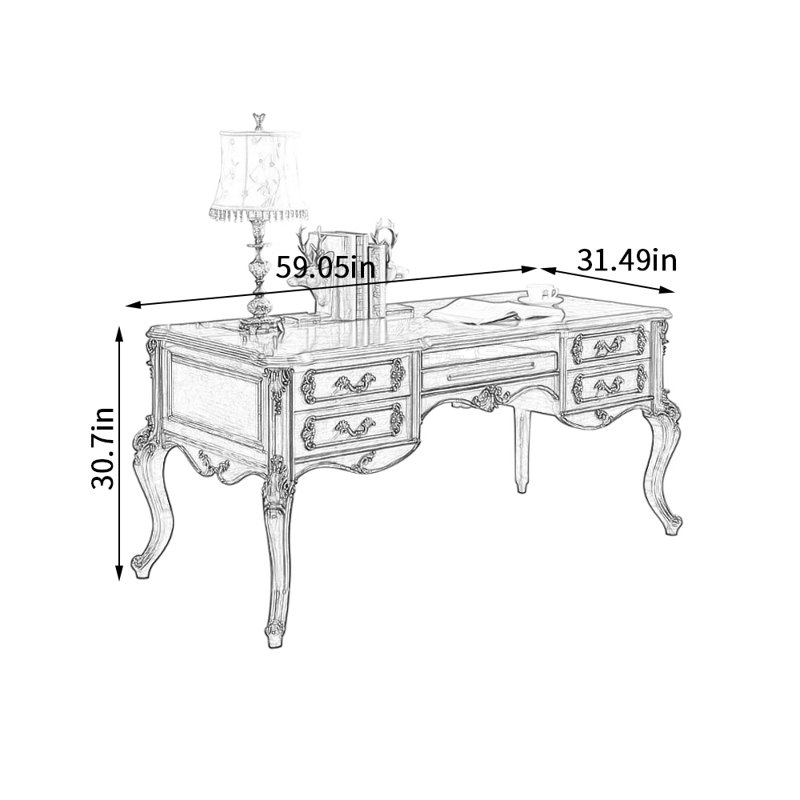 Bureau d'ordinateur brun foncé rétro, H 30,7 po x l 59,05 po x P 31,49 po