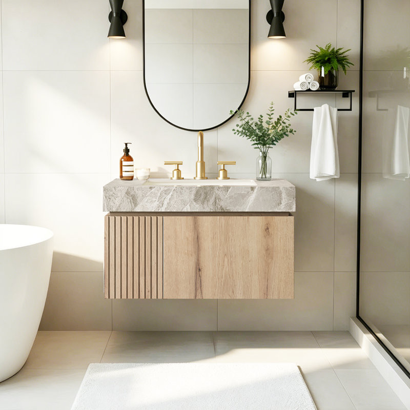 Armoire de salle de bain de luxe en bois naturel 30 po Luxury