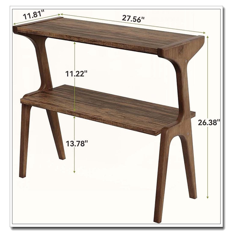 Storage Hall Table,Compact End Table,Wood Sofa Side Table, Rustic Brown