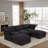 5-Piece Upholstered Modern Linen Fabric Sectional With Storage Ottoman-1262559043