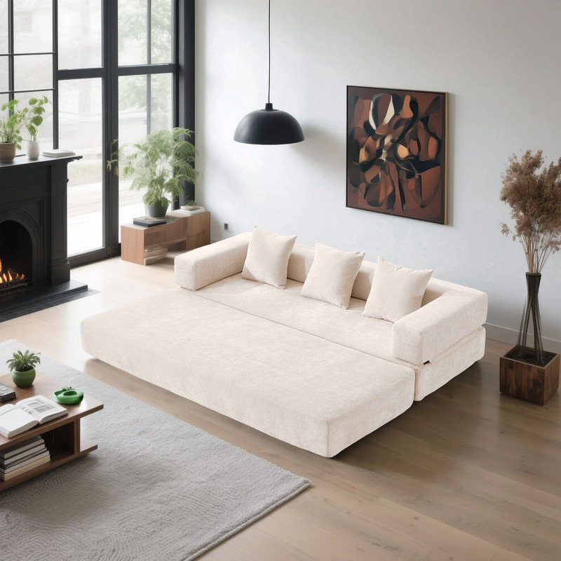 Canapé-lit Boneless 6-en-1, Chenille beige