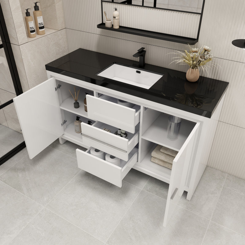 Raghida 58.82'' Single Bathroom Vanity with Plastic Top, High Gloss White