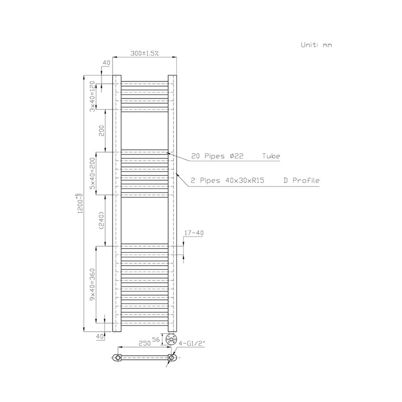 Deidamia Straight Towel Rail Heated Towel Rails, 120cm H x 30cm W x 3cm D, White