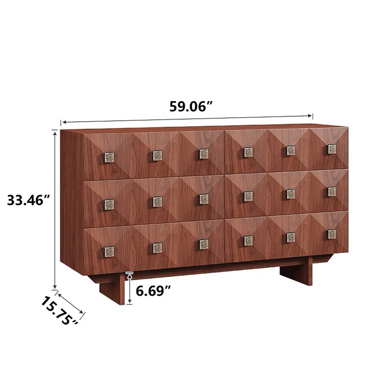 59.06"Simple Retro Brown Solid Wood Six-Drawer Chest