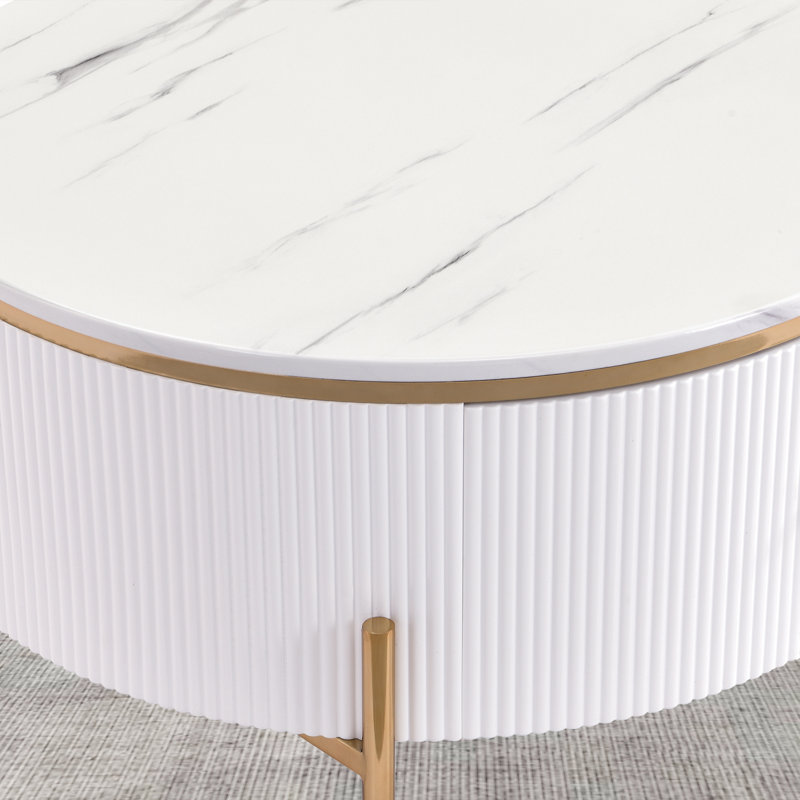Table basse ronde avec 2 tiroirs, Blanc