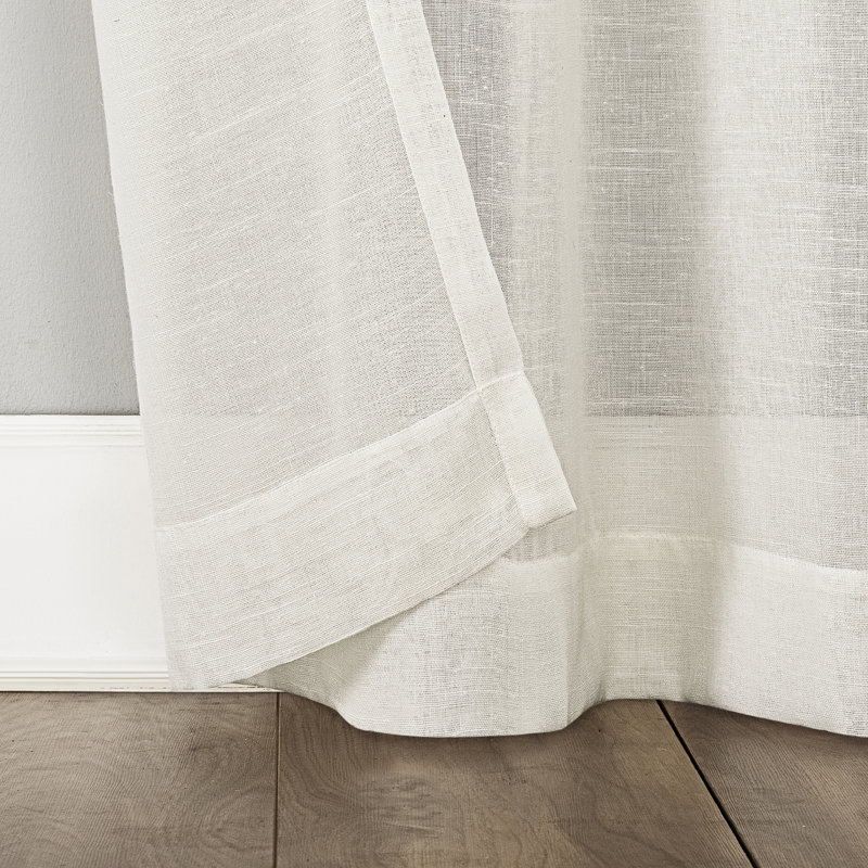 Yitzi Slub Textured Linen Blend Semi-Sheer Grommet Curtain Panel, Ivory, 52" W x 95" L