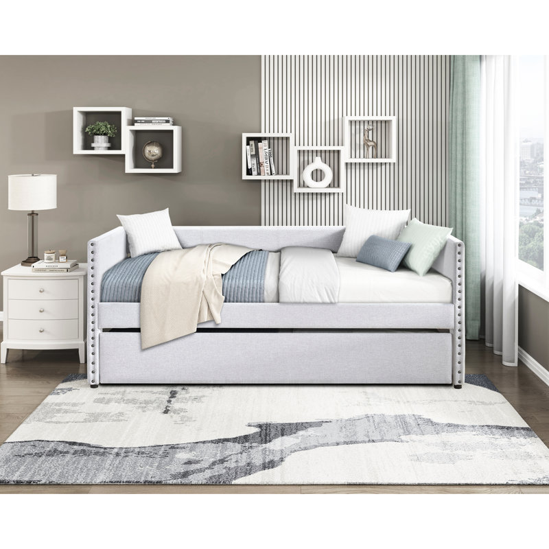 Mobilier de chambre à coucher moderne avec lit gigogne escamotable gris clair, Gris clair