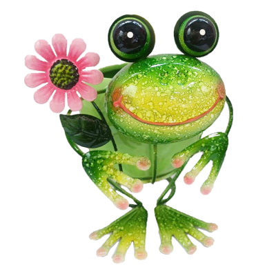 8" Iron Frog with Ceramic Pot Planter