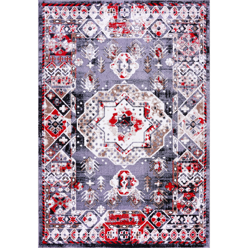 Tapis oriental rouge / gris Mangassa, Rectangle 3 pi 9 po x 5 pi 5 po