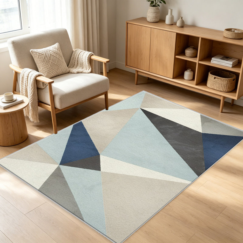 Blue and Beige Geometric Triangle carpet-easy to clean, machine-washable, soft and comfortable; suitable for door mats, kitchens, living rooms, bedrooms, corridors, and laundry areas. Easy to clean, durable carpet for home decoration.