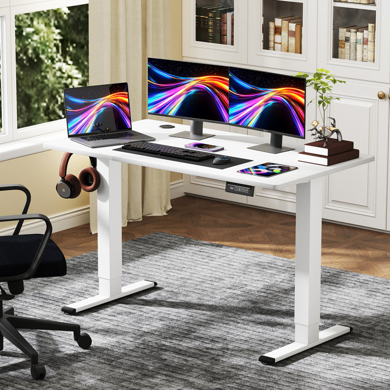 Bureau pour travailler debout électrique Bureau à hauteur réglable pour bureau d'ordinateur avec support pour écouteurs, Noir