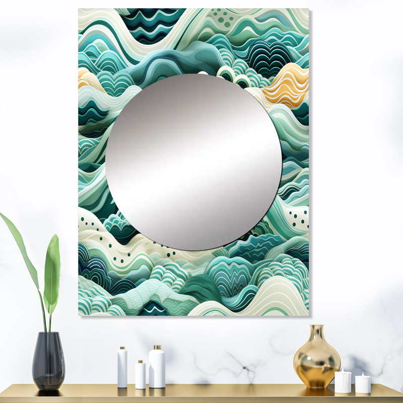 Joshual Coastal Chevron - motif de vagues vertes - miroir mural unique, miroir nautique, 40 po x 30 po