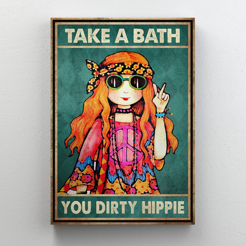 Red Hair H.I.P.P.I.E Girl - Take A Bath Gallery, toile tendue - décor de salle de bain et de lessive, décoration de salle de bain mauve et orange