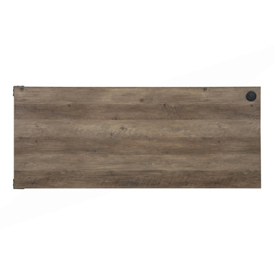 Bureau d'écriture en L avec porte de grange coulissante et gestion des câbles