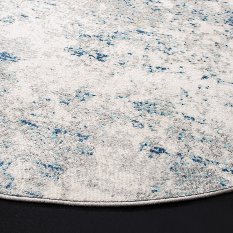 Tapis abstrait gris clair / bleu N'Keal, Rond 6 pi 7 po, Light Grey/Blue