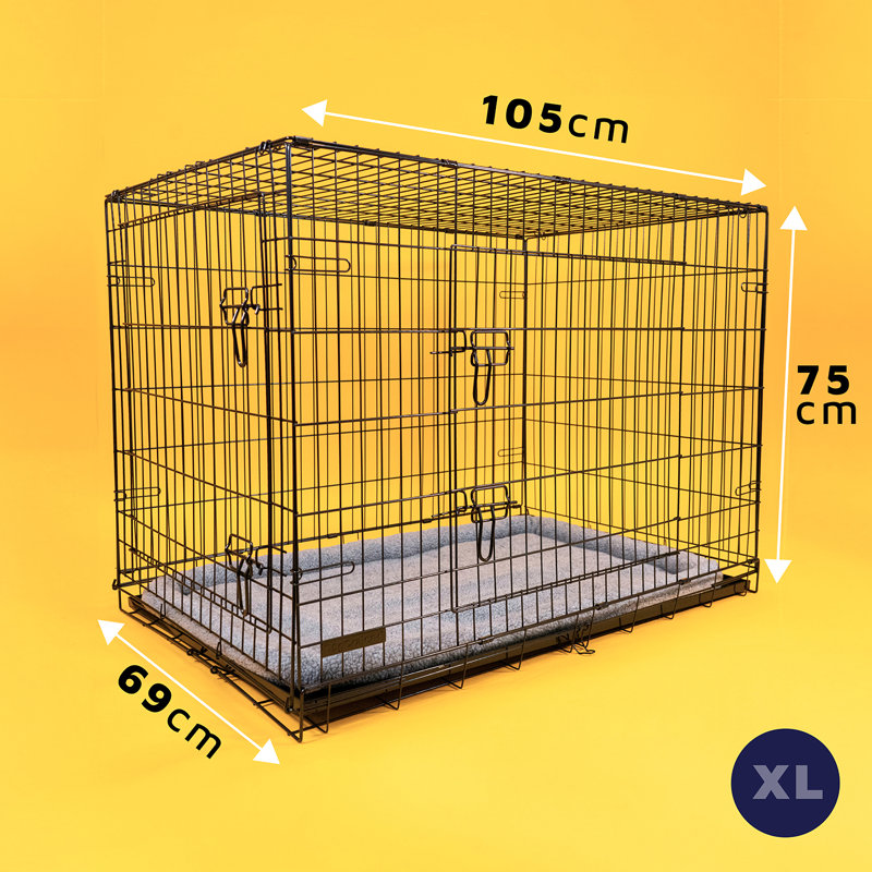 Dog Crate with Removable Tray and Bed, 65cm H x 105cm W x 96cm D