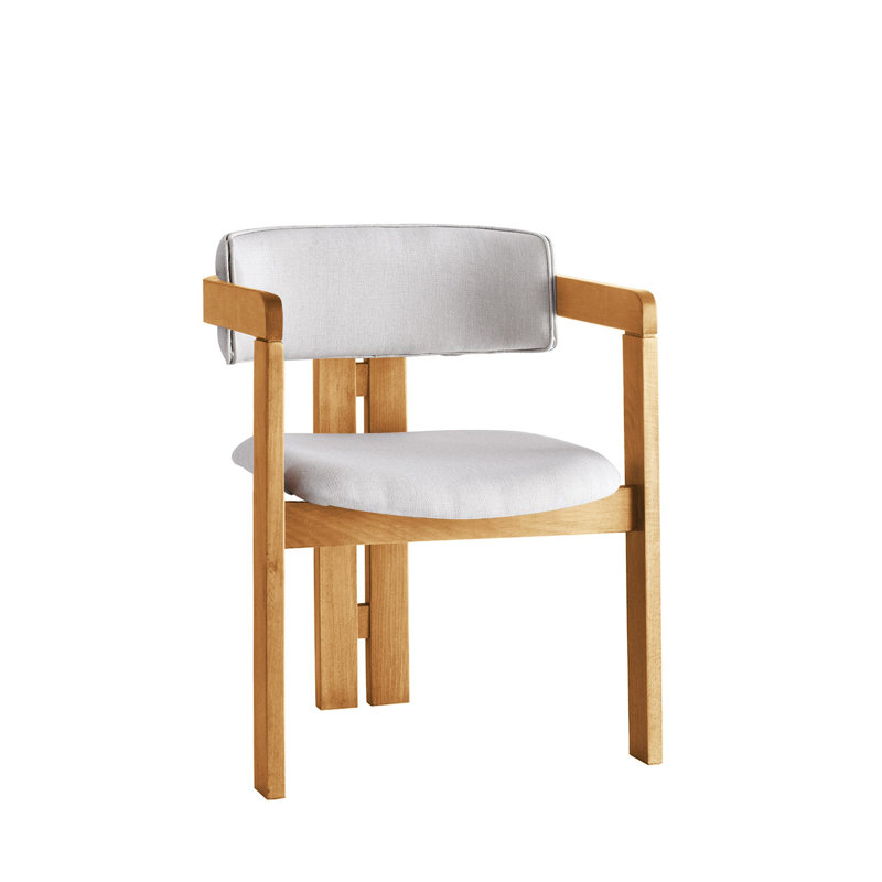 Modern Scandinavian Chair, Cream & Oak, 22.8 x 29.9 x 19.3 inches | 100% Wood Frame, Linen Fabric & Plywood Seat/Back | Max Weight Capacity: 408 lbs | Stylish and Comfortable for Home & Office Decor