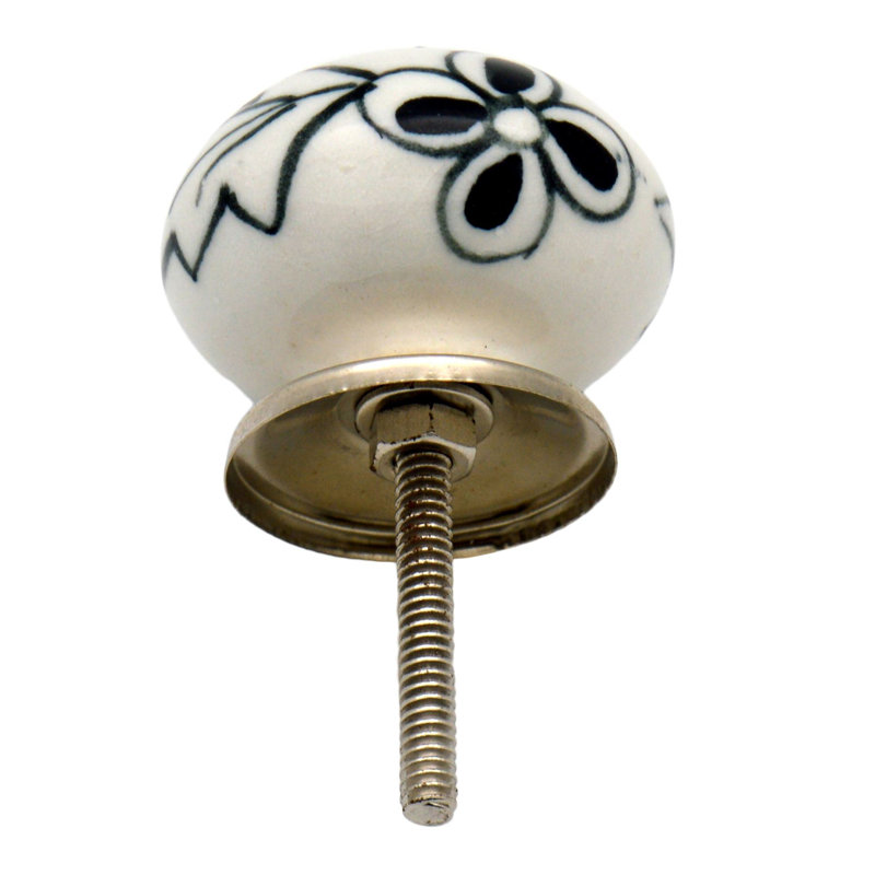 Nicola Spring - Round Ceramic Cabinet Knobs - Black Flower