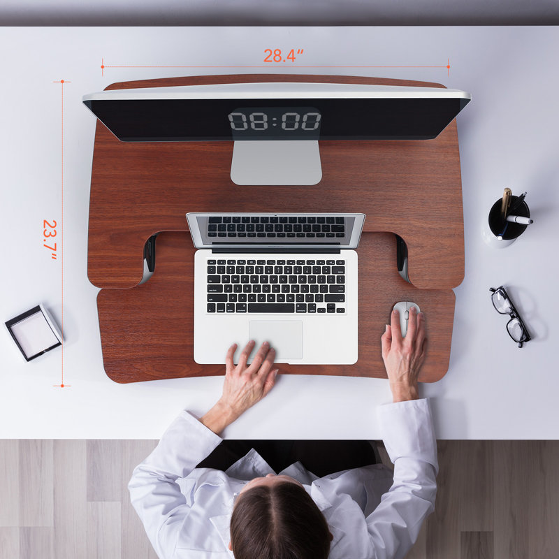 Desk Converter with Removable Keyboard Tray, Mahogany, 19.7" H x 28" W x 16.3" D