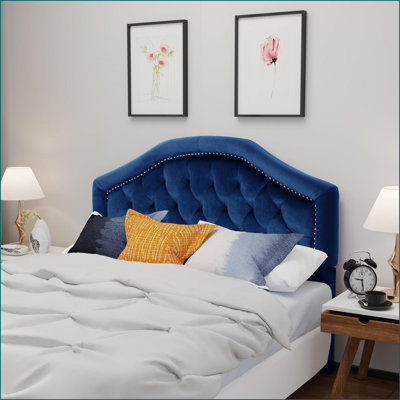 Queen Size Tufted Upholstered Headboard - Solid Wood &amp; Metal Legs, Adjustable Height, Nailhead Trim for Bedroom