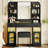 43.2" Vanity Desk with LED Mirror and Lights, Glass Top Vanity with RGB Glass Light Cabinets, Dressing Table with 3 Drawers ,Storage Shelves and Stool for Bedroom, Black-616594555