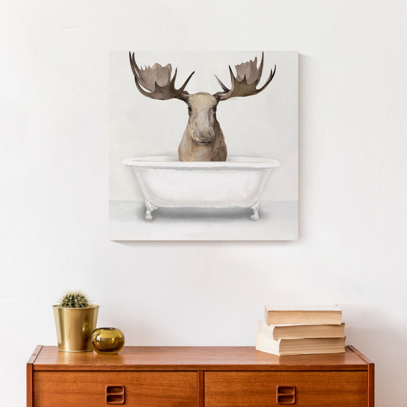 Orignal dans la baignoire sur toile, H 12 po x l 12 po x P 1,25 po
