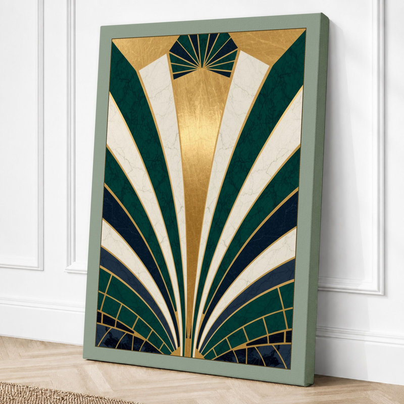 Deco Symmetry Art Deco - Wrapped Canvas, Sage Border, 30x20 - 76.2 x 50.8 cm